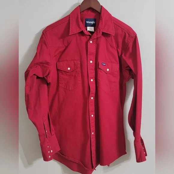 😎Host Pic😍VTG Men's Wrangler Denim Pearl Snap Brushpopper Size 15 1/2 X 33 - Picture 6 of 10